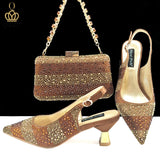 New Elegant Purple Color Stripe Diamond Decoration Simple Versatile Exquisite Party Ladies Shoes And Bag Set and a pair of shoes