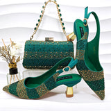New Elegant Purple Color Stripe Diamond Decoration Simple Versatile Exquisite Party Ladies Shoes And Bag Set and a pair of shoes