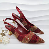 New Elegant Purple Color Stripe Diamond Decoration Simple Versatile Exquisite Party Ladies Shoes And Bag Set and a pair of shoes