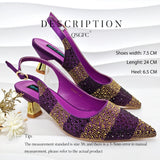 New Elegant Purple Color Stripe Diamond Decoration Simple Versatile Exquisite Party Ladies Shoes And Bag Set and a pair of shoes