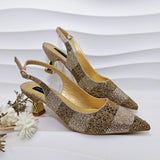 New Elegant Purple Color Stripe Diamond Decoration Simple Versatile Exquisite Party Ladies Shoes And Bag Set and a pair of shoes