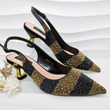 New Elegant Purple Color Stripe Diamond Decoration Simple Versatile Exquisite Party Ladies Shoes And Bag Set and a pair of shoes