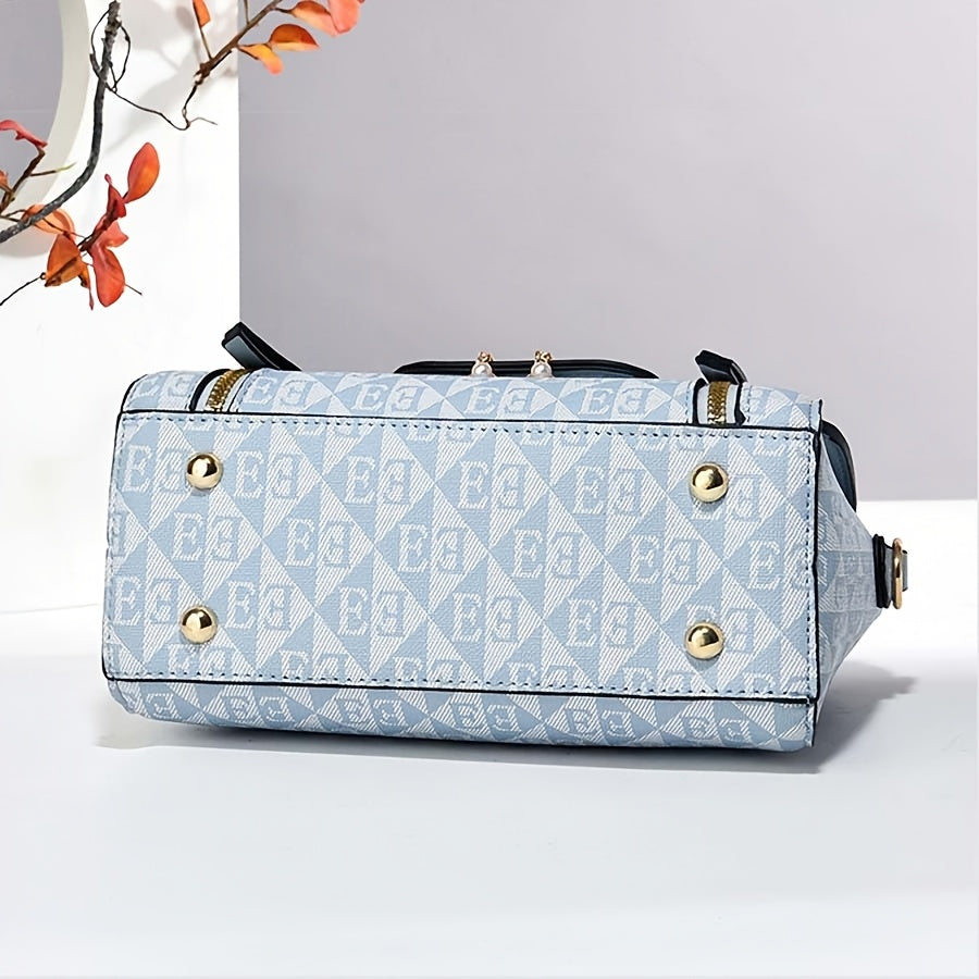 3pcs Women's Handbag Set, Swan Decor Top-Handle Tote Bag with Card Holder & Purse, Elegant Crossbody Shoulder Bag, Pink PU & Letter Print, Casual & Party Use