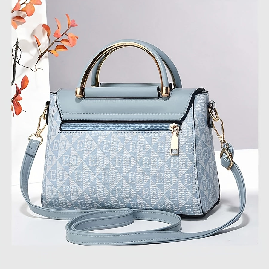3pcs Women's Handbag Set, Swan Decor Top-Handle Tote Bag with Card Holder & Purse, Elegant Crossbody Shoulder Bag, Pink PU & Letter Print, Casual & Party Use