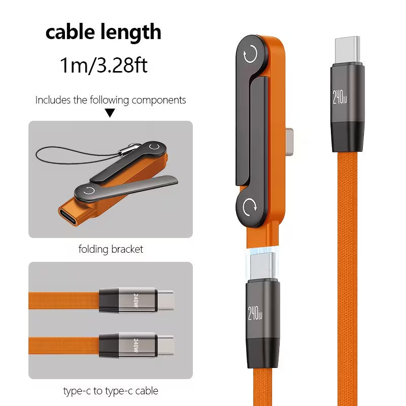 ⚡ Câble 240 W = Charge ultra-rapide + Support intelligent pour vidéos et jeux + Cadeau offert 🎁