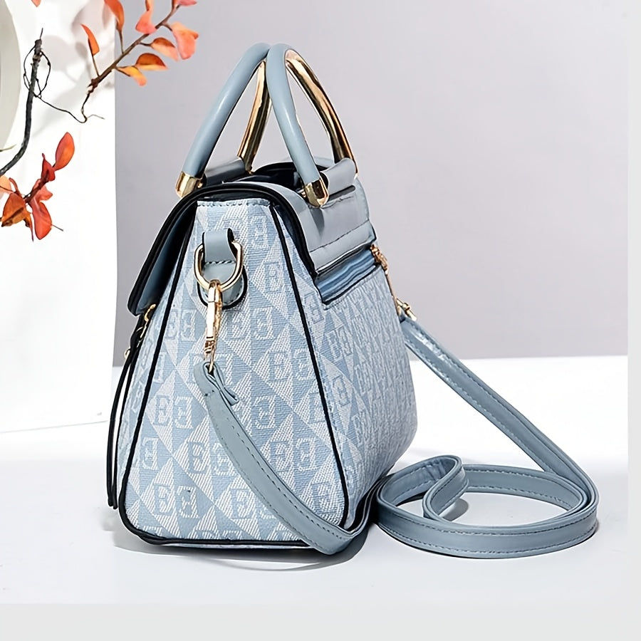 3pcs Women's Handbag Set, Swan Decor Top-Handle Tote Bag with Card Holder & Purse, Elegant Crossbody Shoulder Bag, Pink PU & Letter Print, Casual & Party Use