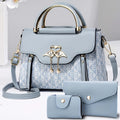 3pcs Women's Handbag Set, Swan Decor Top-Handle Tote Bag with Card Holder & Purse, Elegant Crossbody Shoulder Bag, Pink PU & Letter Print, Casual & Party Use