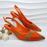 New Elegant Purple Color Stripe Diamond Decoration Simple Versatile Exquisite Party Ladies Shoes And Bag Set and a pair of shoes