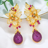 Long Flower Drop Earrings