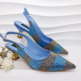 New Elegant Purple Color Stripe Diamond Decoration Simple Versatile Exquisite Party Ladies Shoes And Bag Set and a pair of shoes