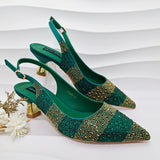 New Elegant Purple Color Stripe Diamond Decoration Simple Versatile Exquisite Party Ladies Shoes And Bag Set and a pair of shoes