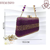 New Elegant Purple Color Stripe Diamond Decoration Simple Versatile Exquisite Party Ladies Shoes And Bag Set and a pair of shoes